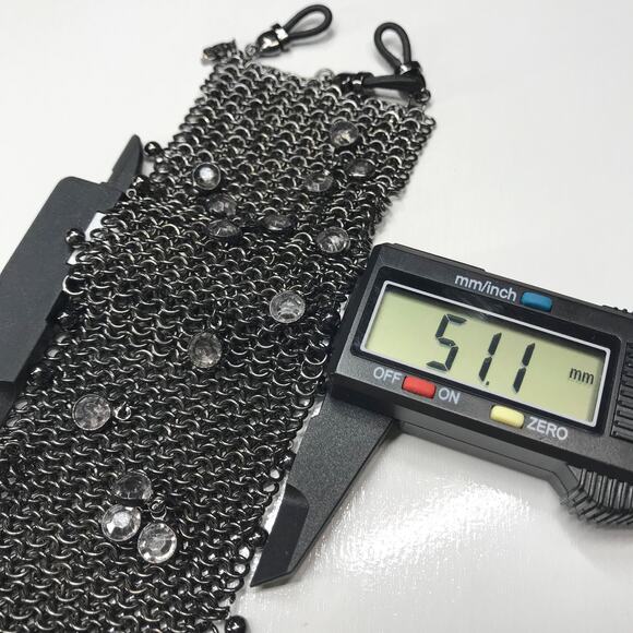 ABS by Allen Schwartz Chainmail Mesh Woven Chain Bracelet Bezel Set Rhinestones - Picture 5 of 16